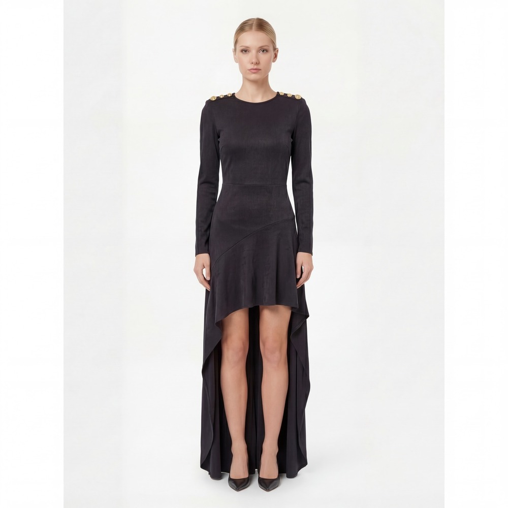 Elisabetta Franchi Asymmetric High-Low Dress – Black – IT 40 (US‎ 4 / UK 8)